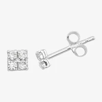 Itsy Bitsy Crystal Sterling Silver Square Cluster Stud Earrings