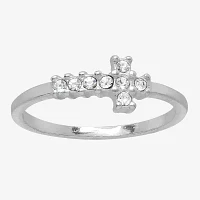 Itsy Bitsy Crystal Sterling Silver Cross Band