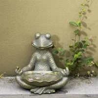 Glitzhome 14.25"H Bronze Mgo Yoga Frog Figurine