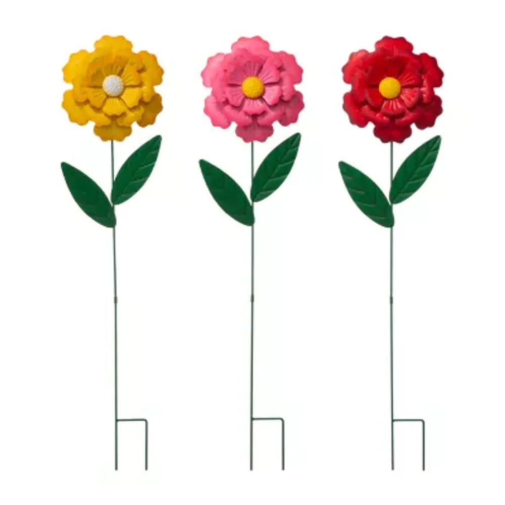 Glitzhome 39.5" Metal Flowers 3-pc. Metal Yard Stake