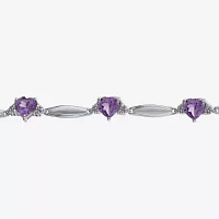 Genuine Amethyst & Diamond Accent Heart-Shaped Sterling Silver Bracelet