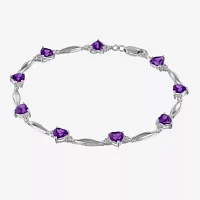 Genuine Amethyst & Diamond Accent Heart-Shaped Sterling Silver Bracelet