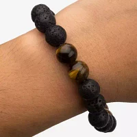 Inox® Jewelry Mens Black Lava & Brown Tiger Eye Stainless Steel Bead Bracelet