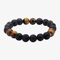 Inox® Jewelry Mens Black Lava & Brown Tiger Eye Stainless Steel Bead Bracelet