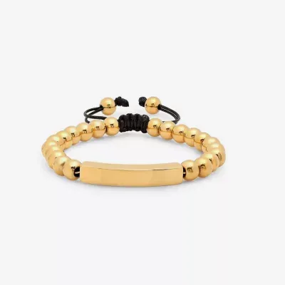 Mens 18K Gold over Stainless Steel Beaded Bracelet