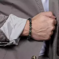 Green Jasper Sterling Silver Beaded Bracelet