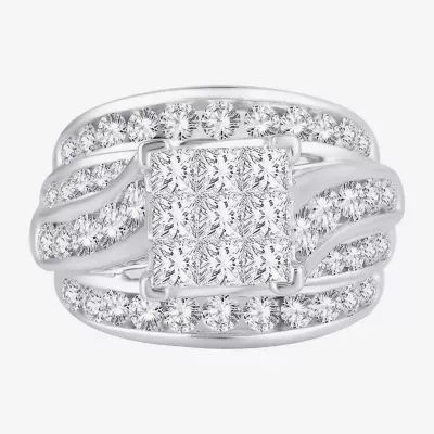 Womens 3 CT. T.W. Natural Diamond 10K White Gold Side Stone Engagement Ring