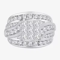 Womens 3 CT. T.W. Natural Diamond 10K White Gold Side Stone Engagement Ring