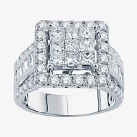 3 CT.T.W. Natural Princess Diamond Deco-Style Engagement Ring