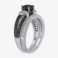 Midnight Black Diamond 1 1/8 CT.T.W. White and Color-Enhanced Sterling Silver Bridal Set