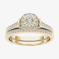 Womens / CT. T.W. Natural Diamond 10K Gold Round Side Stone Halo Bridal Set