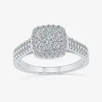 Womens 1/ CT. T.W. Natural White Diamond 10K Gold Cushion Side Stone Halo Engagement Ring