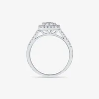 Womens 1/2 CT. T.W. Mined White Diamond 10K Gold Cushion Side Stone Halo Engagement Ring