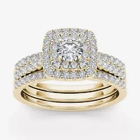 1 CT.T.W. Natural Diamond 10K Yellow Gold Halo Bridal Ring Set