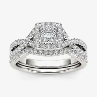 1 CT.T.W. Natural Diamond 14K White Gold Bridal Ring Set