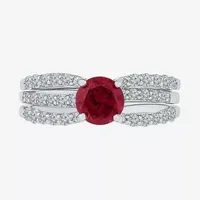 Modern Bride Gemstone Lab Created Ruby & Sapphire Sterling Silver Bridal Set