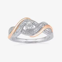 Promise My Love Womens Diamond Accent Natural White 10K Rose Gold Over Silver Round Crossover Side Stone Ring