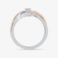 Promise My Love Womens Diamond Accent Natural White 10K Rose Gold Over Silver Round Crossover Side Stone Ring