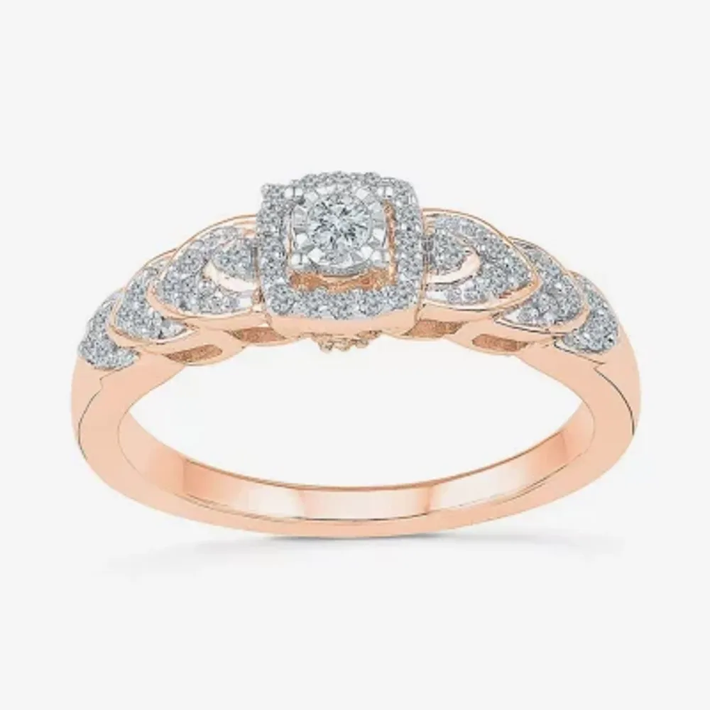 Promise My Love Womens 1/5 CT. Natural White Diamond 10K Gold Round Cushion Side Stone Halo Ring
