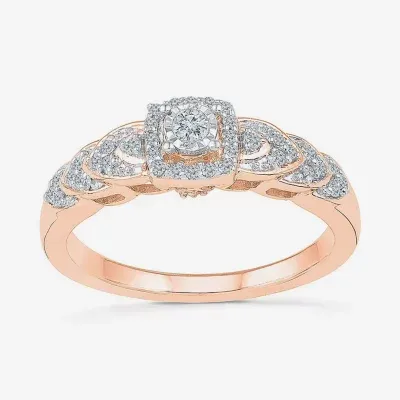Promise My Love Womens 1/5 CT. Natural White Diamond 10K Gold Round Cushion Side Stone Halo Ring