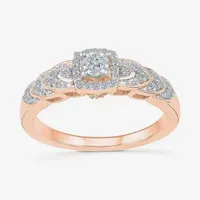 Promise My Love Womens 1/5 CT. T.W. Mined White Diamond 10K Gold Round Cushion Side Stone Halo Ring