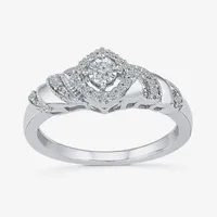 Promise My Love Womens 1/5 CT. Natural White Diamond Sterling Silver Cushion Side Stone Halo Ring