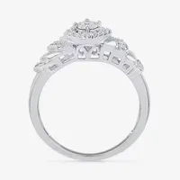 Promise My Love Womens 1/5 CT. Natural White Diamond Sterling Silver Cushion Side Stone Halo Ring