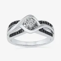 Promise My Love Womens 1/8 CT. T.W. Natural Black Diamond Sterling Silver Round Crossover Side Stone Ring