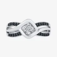 Promise My Love Womens 1/8 CT. T.W. Natural Black Diamond Sterling Silver Round Crossover Side Stone Ring