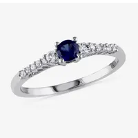 Modern Bride Gemstone Womens Diamond Accent Lab Created Blue Sapphire Sterling Silver Round Side Stone Promise Ring