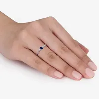 Modern Bride Gemstone Womens Diamond Accent Lab Created Blue Sapphire Sterling Silver Round Side Stone Promise Ring