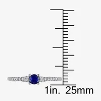 Modern Bride Gemstone Womens Diamond Accent Lab Created Blue Sapphire Sterling Silver Round Side Stone Promise Ring