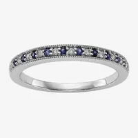 Womens Genuine Blue Sapphire & Diamond Accent 14K Gold Wedding Band