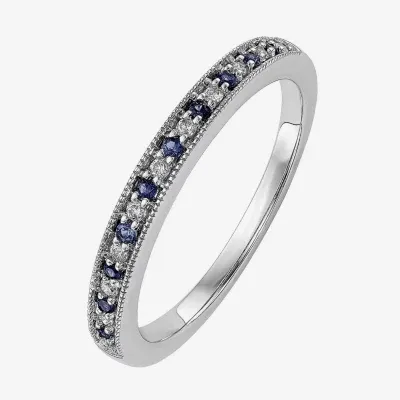 Womens Genuine Blue Sapphire & Diamond Accent 14K Gold Wedding Band
