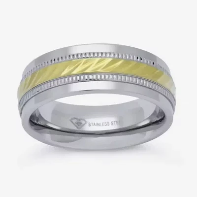 Personalized Mens 8mm Two-Tone Stainless Steel Wedding Band