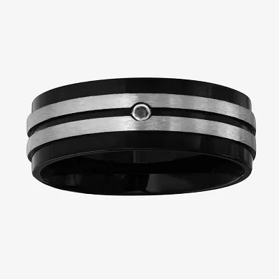 Mens Color-Enhanced Black Diamond-Accent IP Stainless Steel Wedding Band