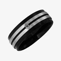 Mens Color-Enhanced Black Diamond-Accent IP Stainless Steel Wedding Band