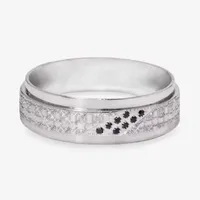 5MM Diamond Accent Natural Black Stainless Steel Wedding Band