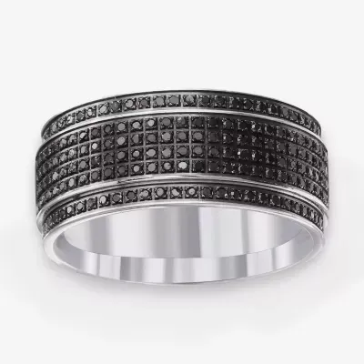 10MM Diamond Accent Mined Black Diamond Stainless Steel Wedding Band