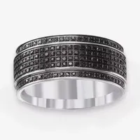 10MM Diamond Accent Natural Black Diamond Stainless Steel Wedding Band