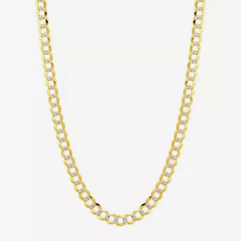 14K Two Tone 5.7MM Pave Diamond Cut Curb Necklace