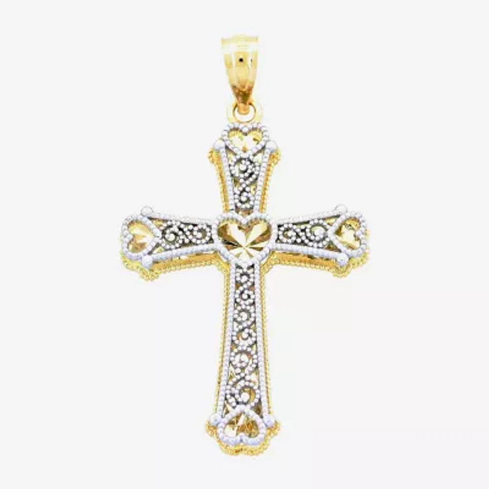 Women's 14K Two-Tone Gold Heart Cross Pendant