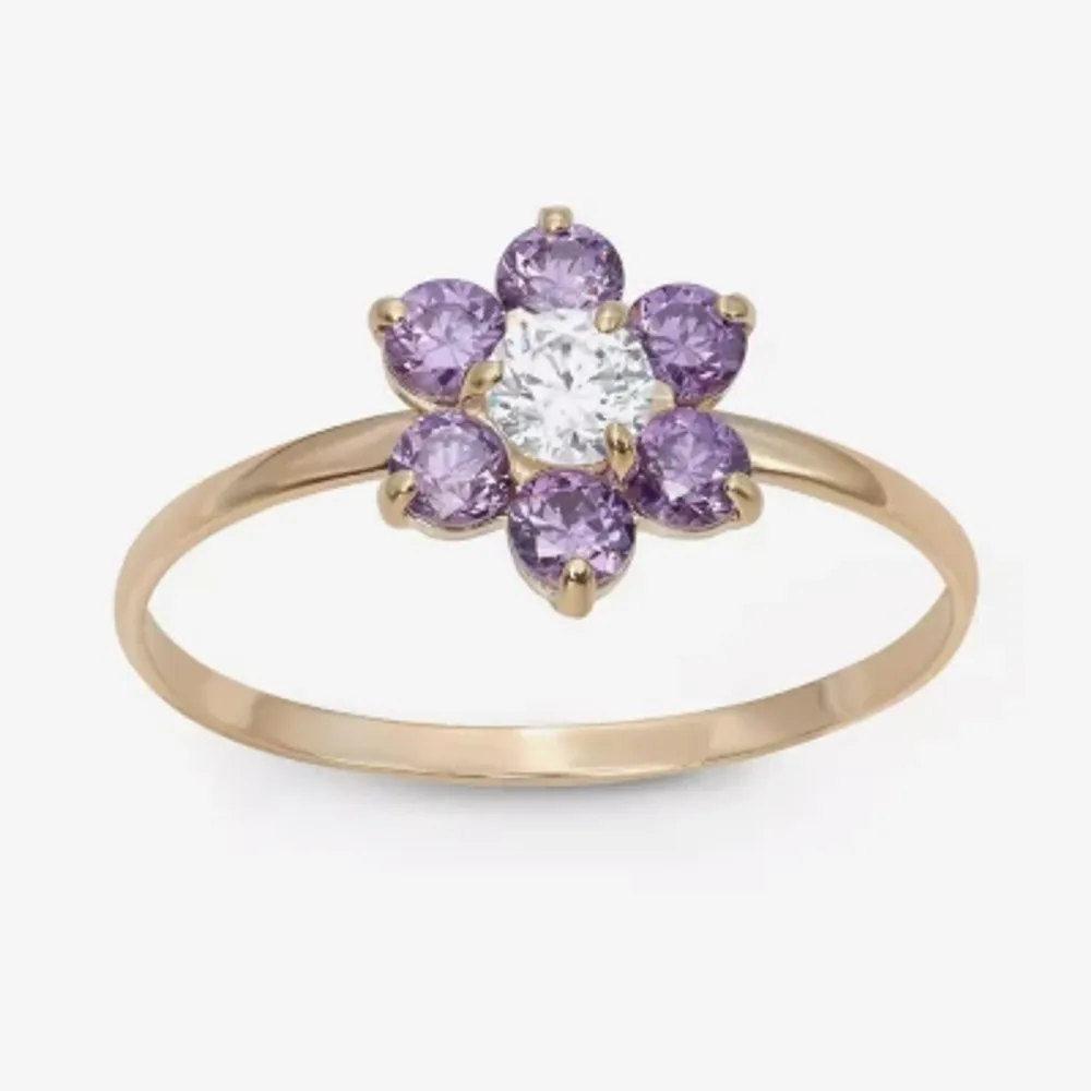 Girls 1/5 CT. Lab Created Purple Cubic Zirconia 14K Gold Flower Delicate Cocktail Ring