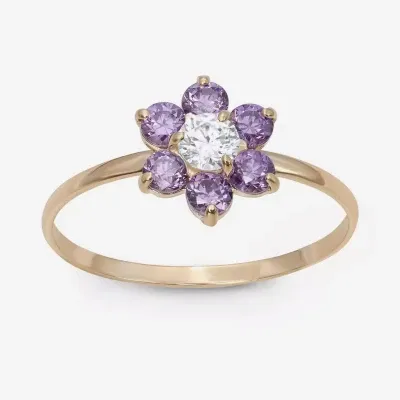 Girls 1/5 CT.  Lab Created Purple Cubic Zirconia 14K Gold Flower Delicate Cocktail Ring