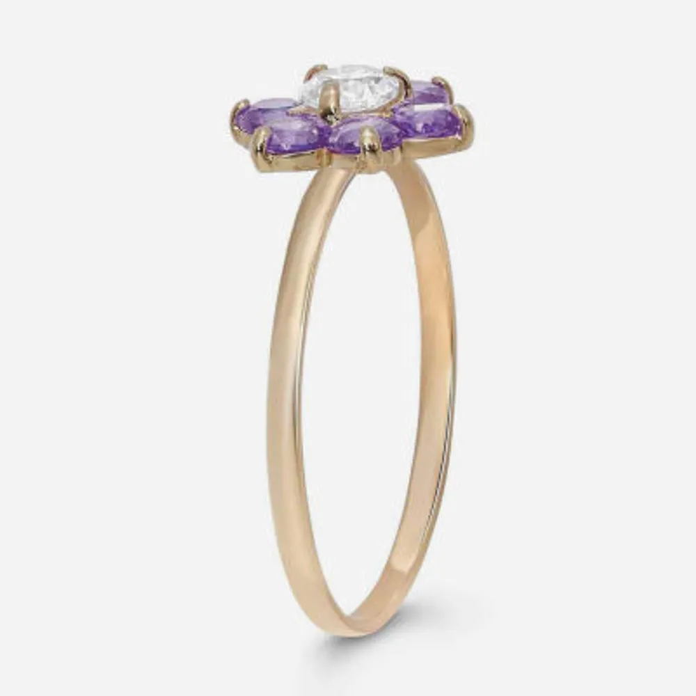 Girls 1/5 CT. T.W. Lab Created Purple Cubic Zirconia 14K Gold Flower Delicate Cocktail Ring