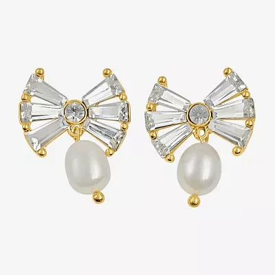 Bijoux Bar Gold Tone Glass Simulated Pearl 10K Gold Over Brass Bow Drop Earrings