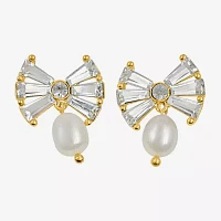 Bijoux Bar Gold Tone Glass Simulated Pearl 10K Gold Over Brass Bow Drop Earrings