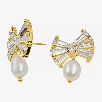Bijoux Bar Gold Tone Glass Simulated Pearl 10K Gold Over Brass Bow Drop Earrings