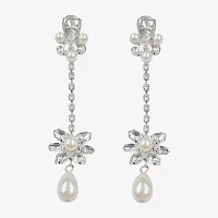 Bijoux Bar Silver Tone Glass Simulated Pearl 10K Gold Over Brass Flower Drop Earrings