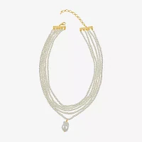 Bijoux Bar Gold Tone Glass Simulated Pearl 10K Gold Over Brass 16 Inch Strand Necklace